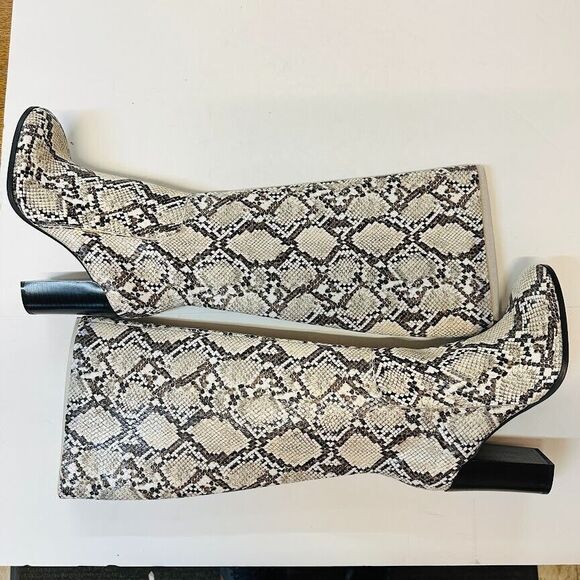 Kenneth Cole Womens 6.5 M Black White Snake Zip Up High Heel Boots Display XW7 - Picture 3 of 5